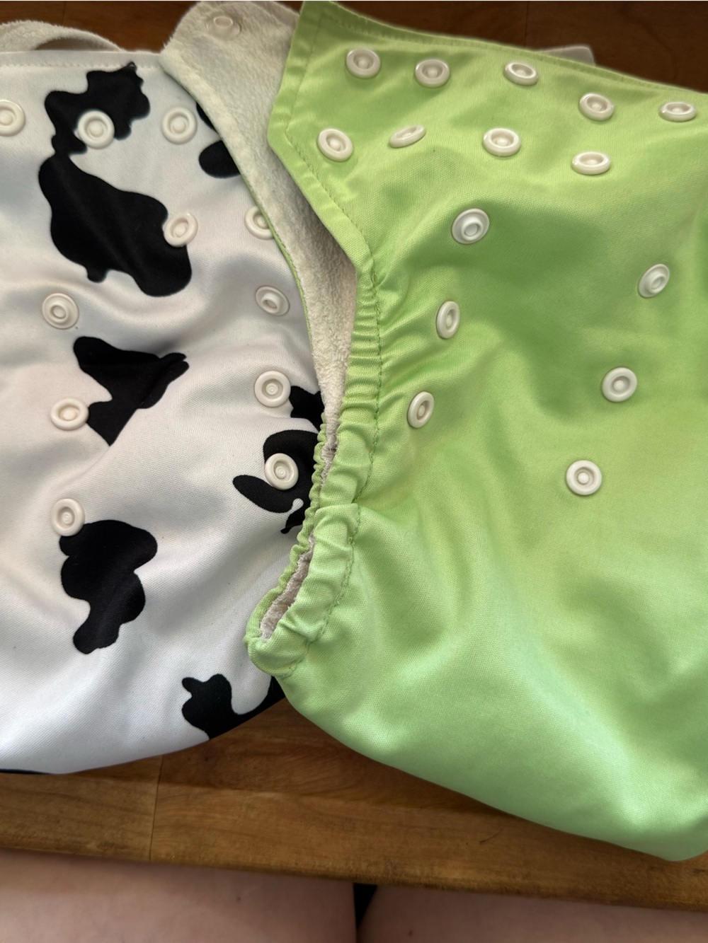 Reusable Baby Cloth Diaper Covers (2)- Green & Black Cow Print